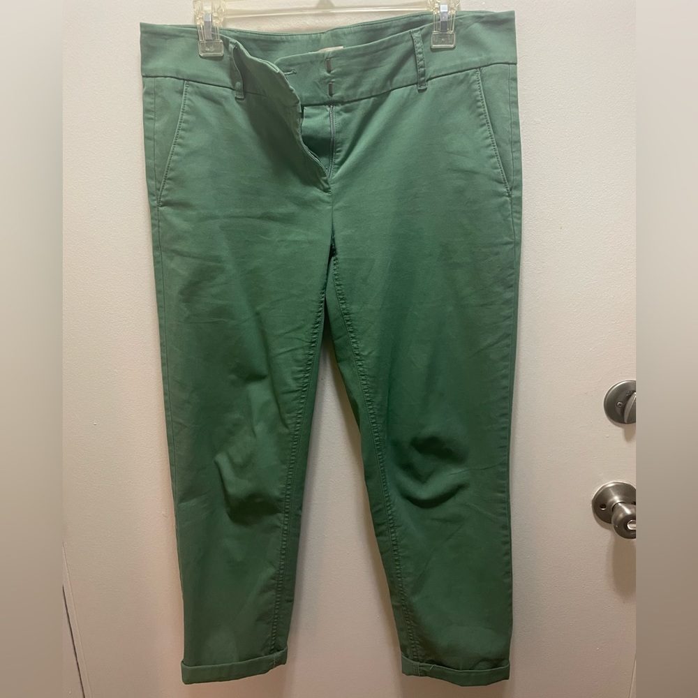 LOFT Chino Pants 8 Green Slim Leg Ankle Stretch Cotton Twill Mid-Rise Women's